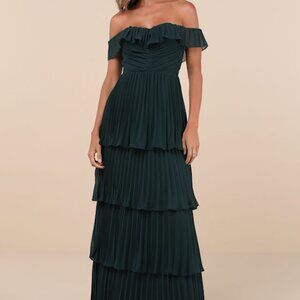 Lulus Always Remarkable Emerald Pleated Off-the-shoulder Maxi Dress Green